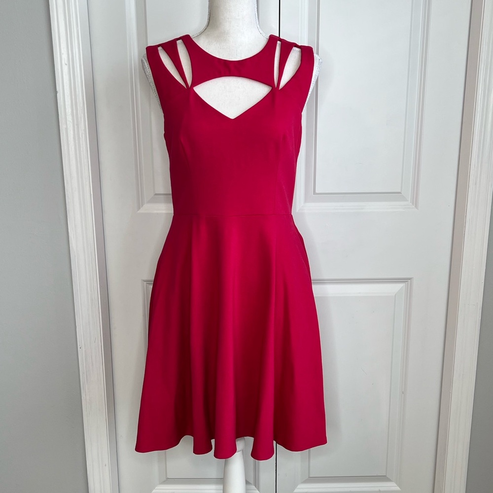 Betsey Johnson Pink Cutout Sleeveless Fit & Flare Dress Open Back Fuchsia Ponte
